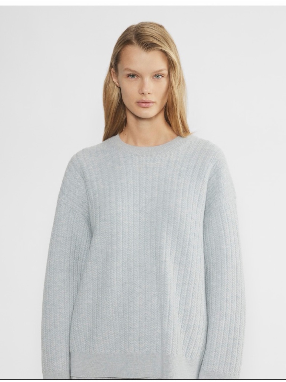 The Group Aritzia 100%Wool 100 Laine Light Blue Ribbed Crewneck Sweater